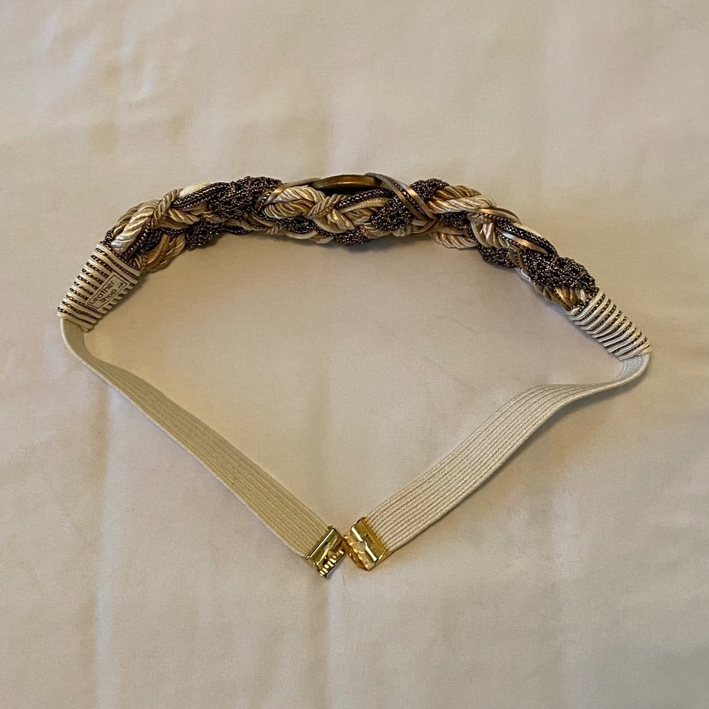 Vintage 80s 90s The Leather Shop- Braided Gold Cord Belt-Ornate-Medallion- Large - Picture 4 of 9